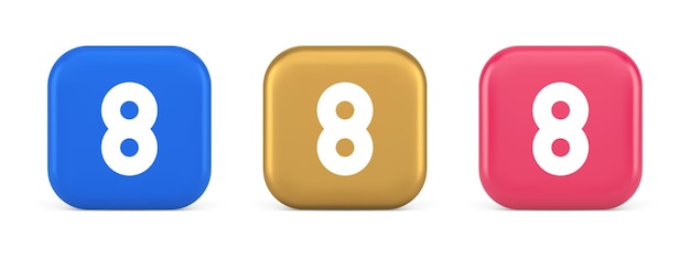 Eight number button mathematic counting calculator web application 3d realistic icons