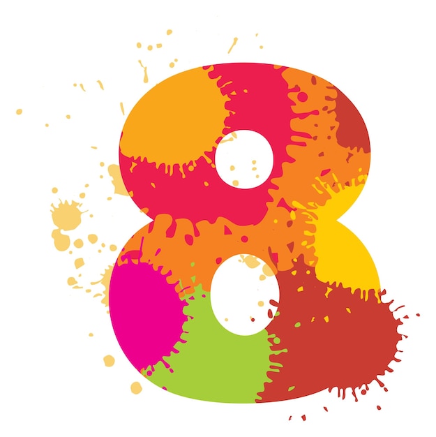 Vector eight number with artistic colorful paint stains