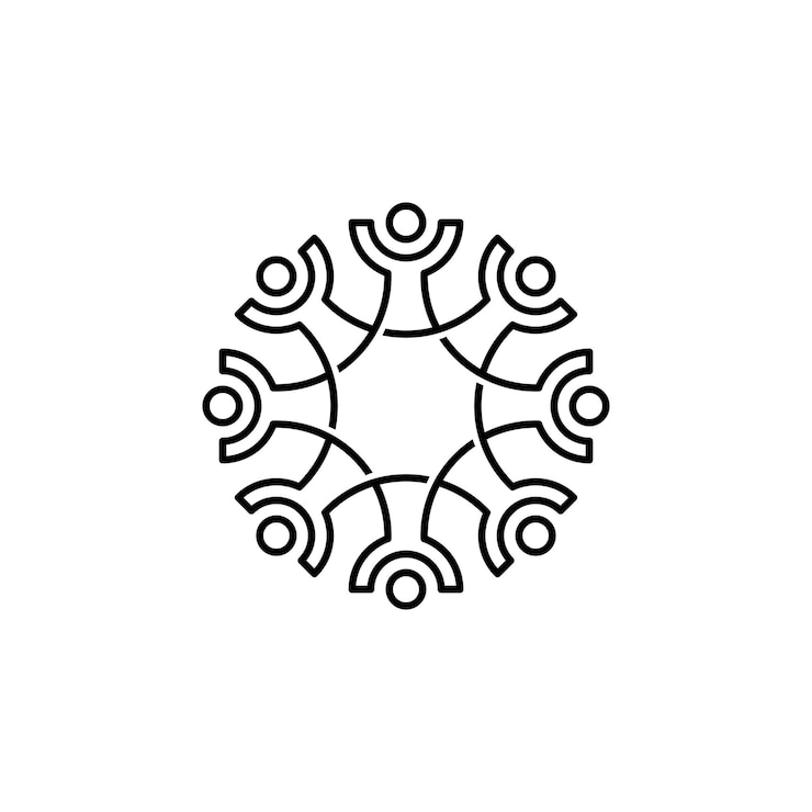 Vector eight people family team work diversity outline monoline design