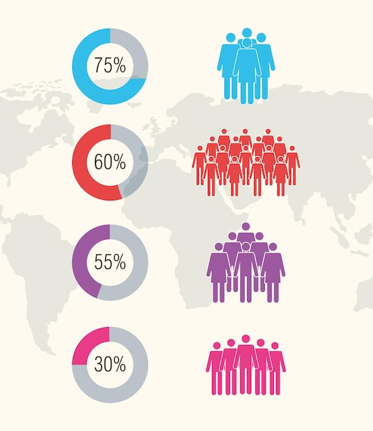 Otto icone infografiche sulla popolazione