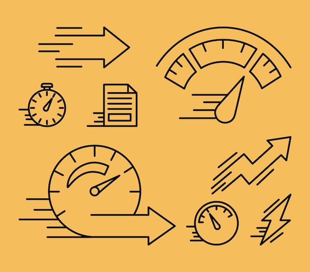 Восемь иконок стиля линии скорости