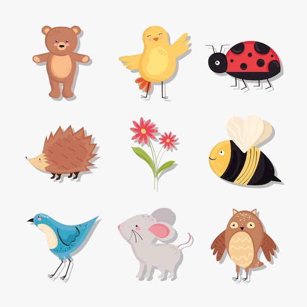 Vector eight spring animals