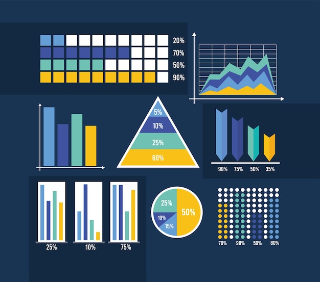 Eight statistics infographics icons