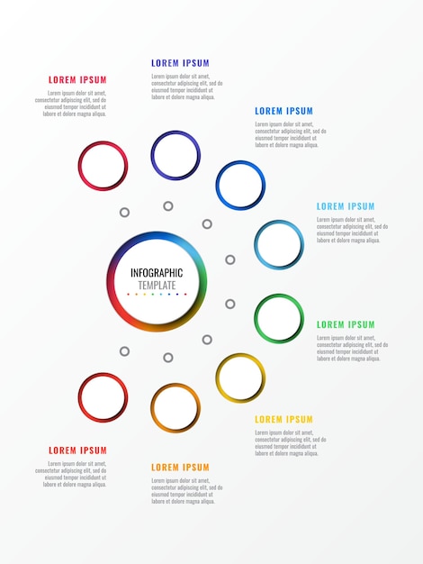 Инфографический шаблон макета дизайна из восьми шагов с круглой трехмерной схемой процесса реалистичных элементов