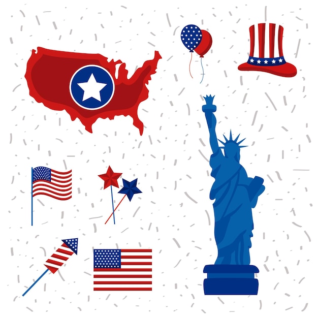 Eight usa independence day set icons