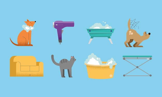 Восемь стиральных иконок домашних животных