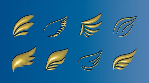 Eightdigit set of wings 3d gold