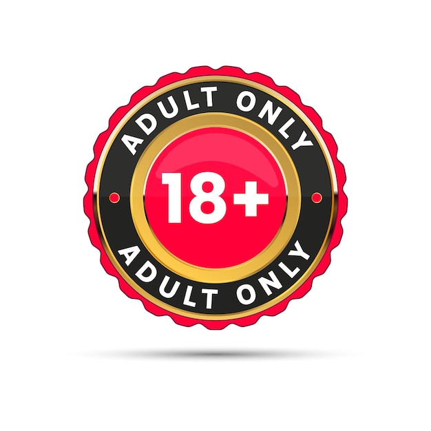 Under eighteen round sign, adults only red 18 plus button