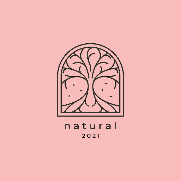 Eik logo badge vector illustratie ontwerp lijn kunst natuur boom symbool