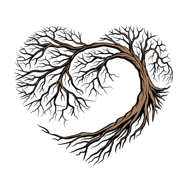 Eik wortel logo ontwerp boom met hartvorm voor bedrijf met boom icoon