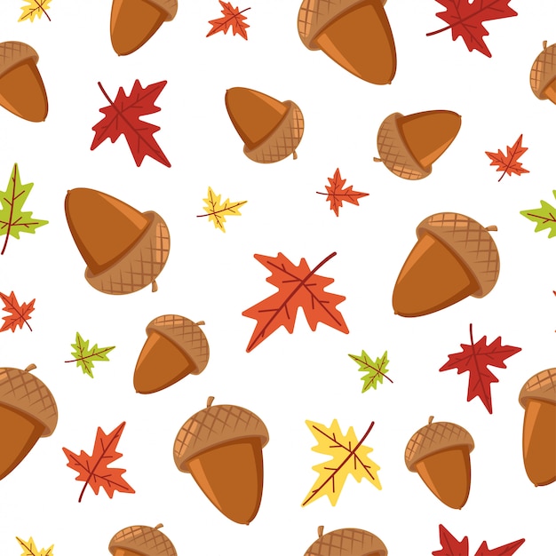 Eikel en esdoorn herfstblad naadloze patroon op wit voor behang, verpakking, verpakking en achtergrond.