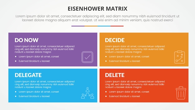 eisenhower matrix template infographic concept for slide presentation with big rectangle box matrix with 4 point list with flat style vector
