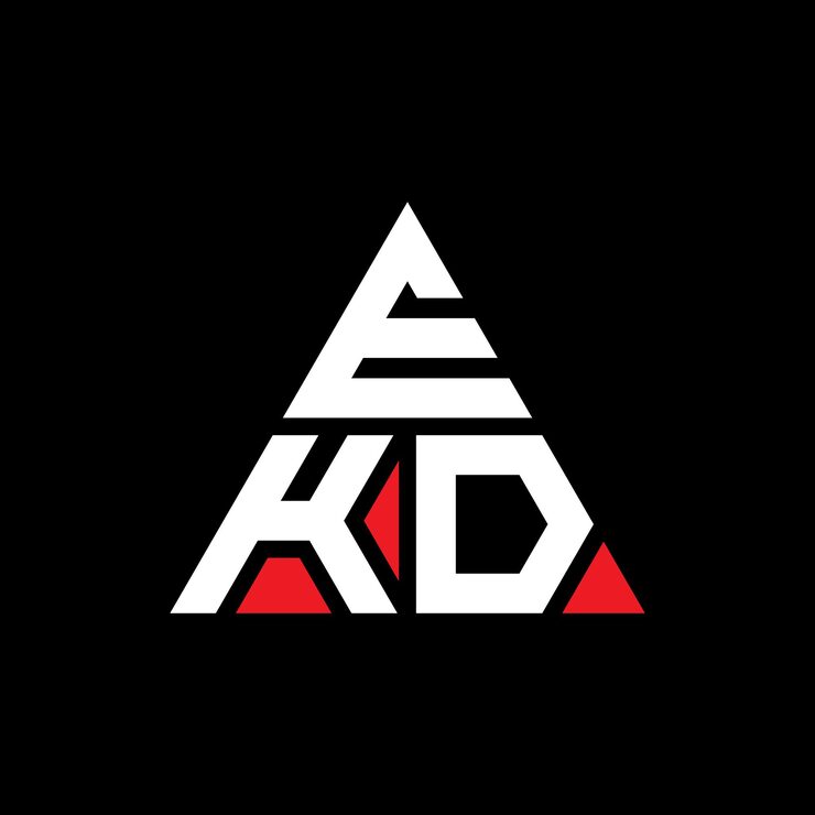 Vector ekd triangle letter logo design with triangle shape ekd triangle logo design monogram ekd triangle vector logo template with red color ekd triangular logo simple elegant and luxurious logo