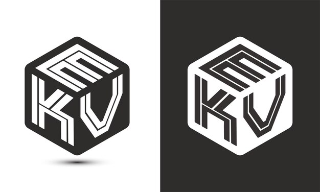 Design del logo della lettera ekv con logo del cubo illustratore logo vettoriale stile di sovrapposizione dei caratteri alfabetici moderni