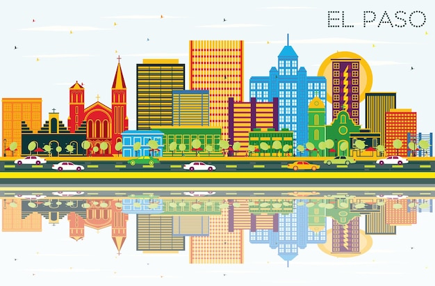 El paso texas city skyline met kleur gebouwen, blauwe lucht en reflecties. vectorillustratie. zakelijk reizen en toerisme concept met moderne architectuur. el paso stadsgezicht met monumenten.