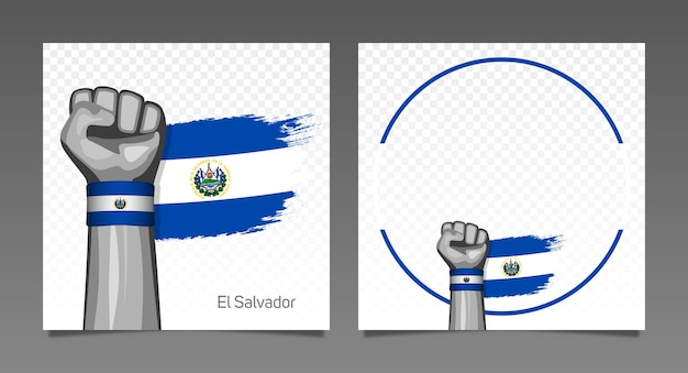 El salvador grunge flag patriotic victory frame banners set hand raised in the air independence day