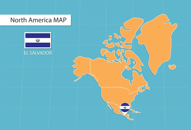 미국의 엘살바도르 지도, 엘살바도르 위치와 깃발을 보여주는 아이콘.