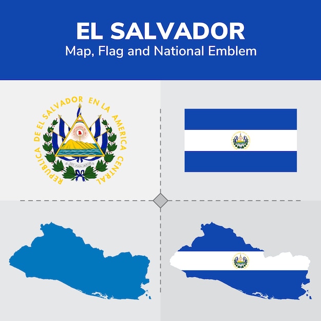 Mappa di el salvador, bandiera e emblema nazionale