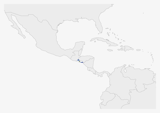 벡터 엘살바도르 국기로 강조된 엘살바도르 지도는 주변 국가와 함께 회색 지도로 표시됩니다.