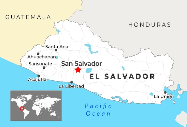 El Salvador Political Map with capital San Salvador most important cities and national borders