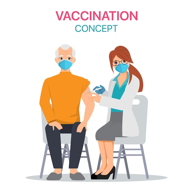 elder man getting the covid-19 vaccine at hospital.