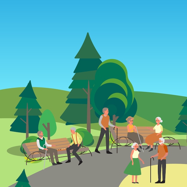 elder person walking in the park. old people sitting on the bench together. senior man and woman in the park.    