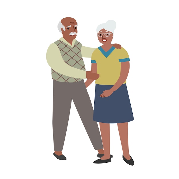 Vector elderly afroamerican couple old african american man and woman  happy family