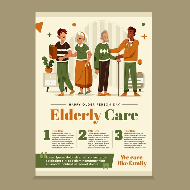 Elderly care flat cartoon poster