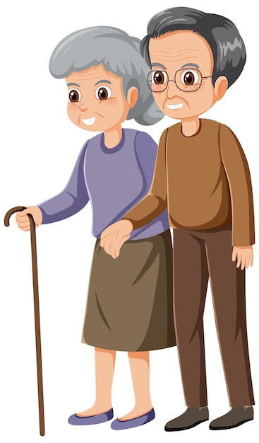 Elderly couple cartoon character