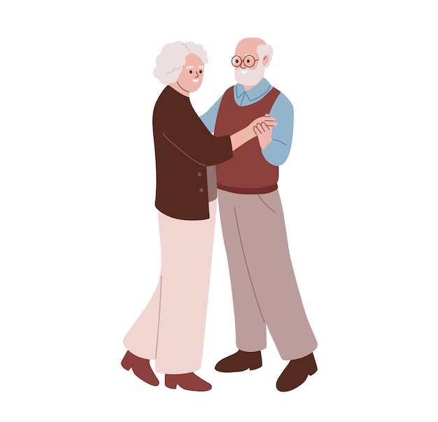 Vector elderly couple dancing lifestyle of senior man woman old people leisure hobby dance class elderly