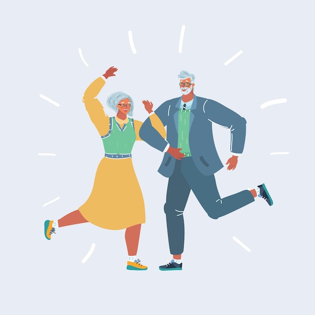 Vector elderly couple dancing at a party