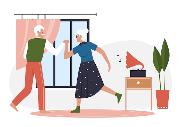 Vector elderly couple dancing