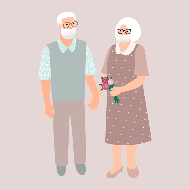 Vector elderly couple date illustration