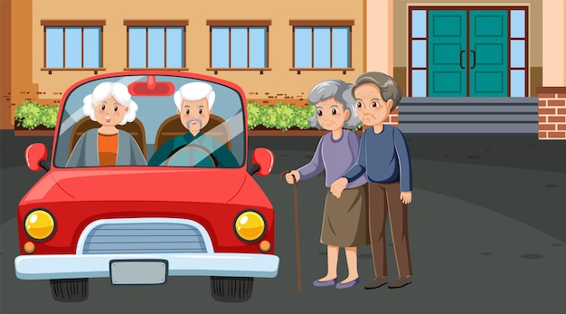 Elderly couple driving car