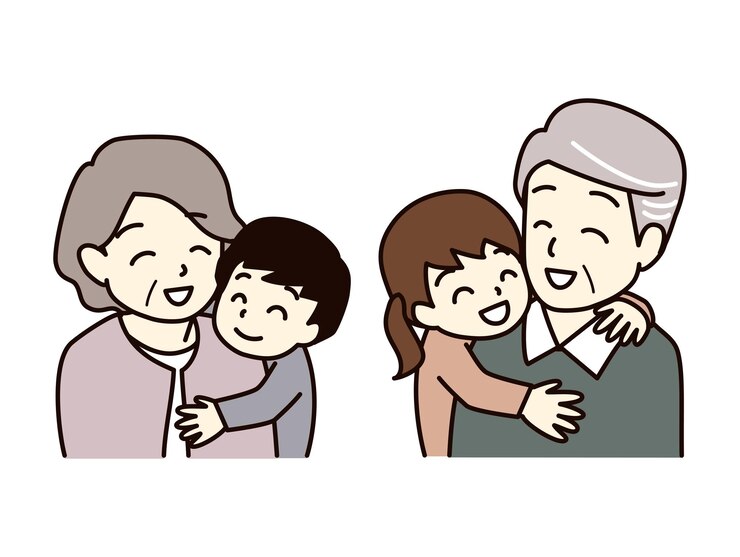 Vector 孫たちに抱きしめられた年配の夫婦