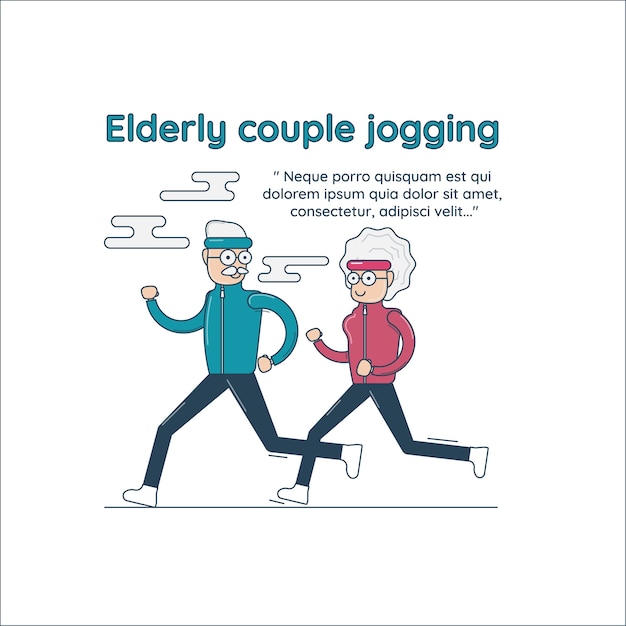 Elderly couple jogging, vector illustration