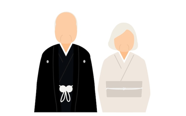 An elderly couple in kimono