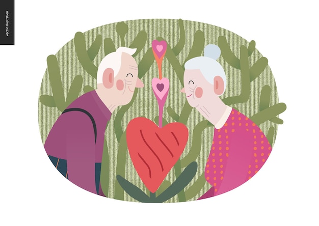 Vector elderly couple in love valentine graphics