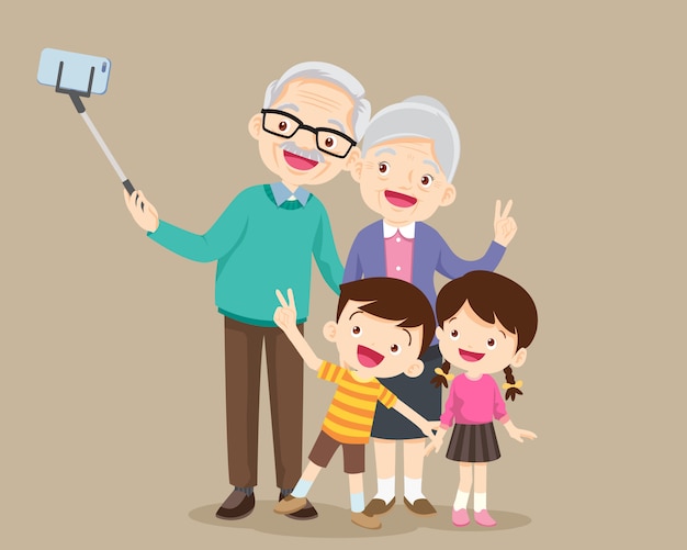 Elderly couple making selfie photo with smartphone