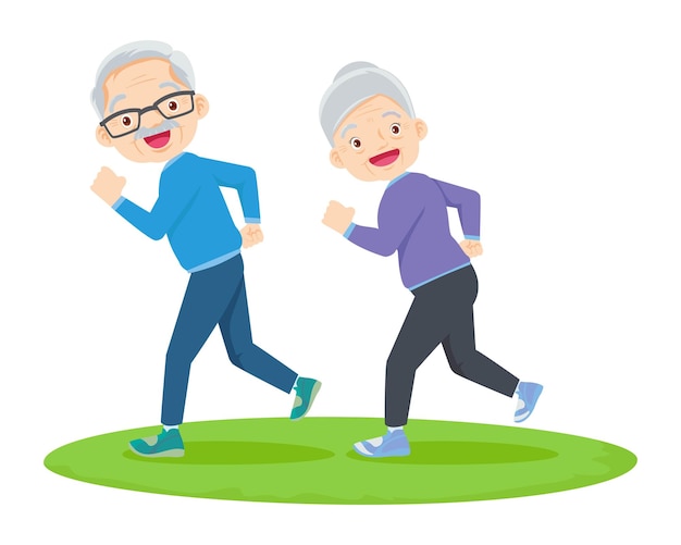 Vector elderly couple practicing yoga active grandparents doing exercises