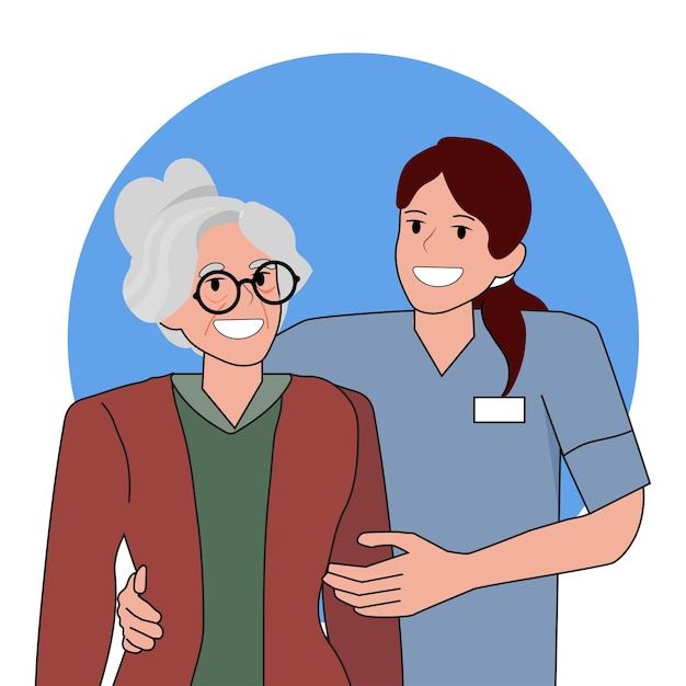 elderly couple practicing yoga at home flat vector illustration