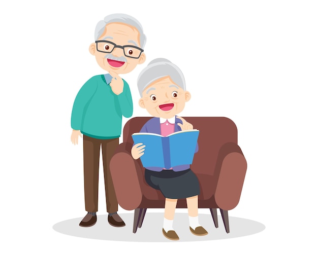 Elderly couple reading book