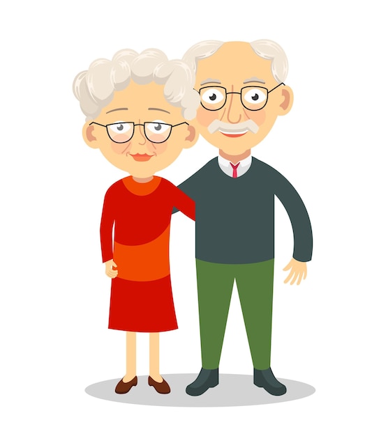 Vector elderly couple standing and hugging grandparents characters old spouses vector illustration