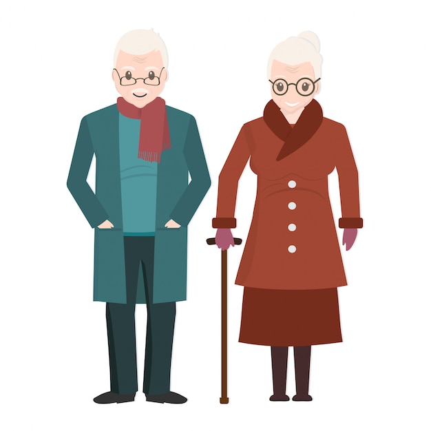 Elderly couple and wear winter clothing icon