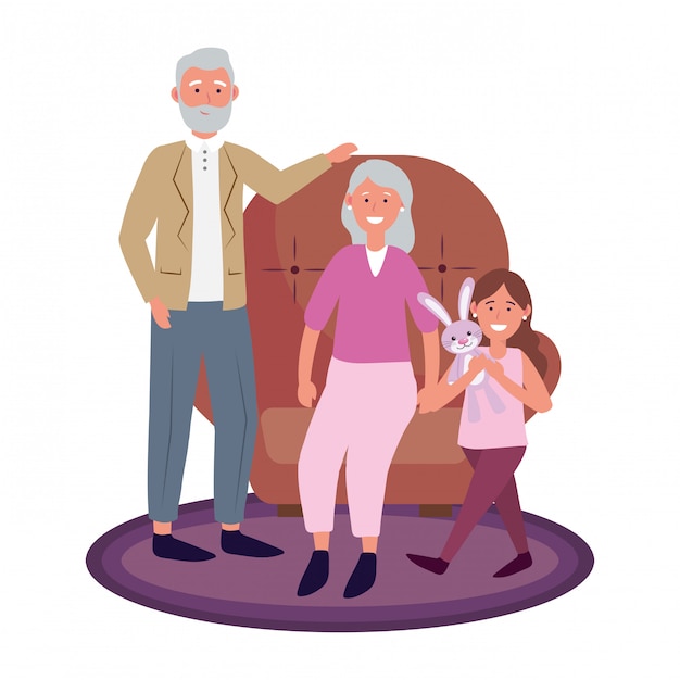 Vector elderly couple with child