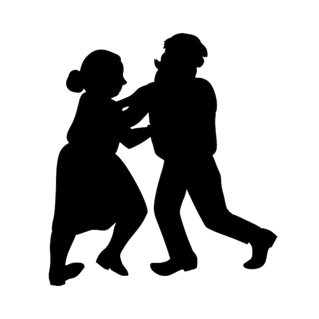 Elderly dancers happy old people have fun active pensioners\
retro vintage black silhouette of dancers silhouette of a couple\
dancing swing rock or lindy hop