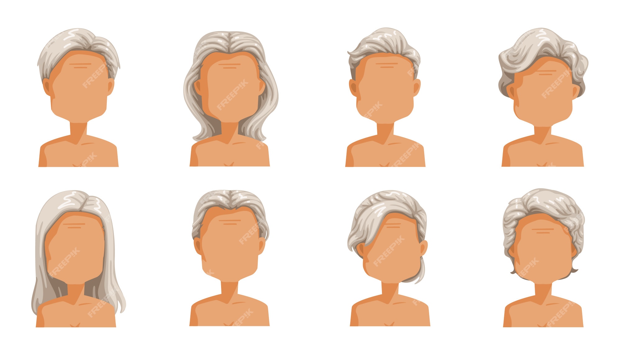 Premium Vector | Elderly female hairstyle elderly woman hair. grey hair set  of women cartoon hairstyles. collection of fashionable stylish types.