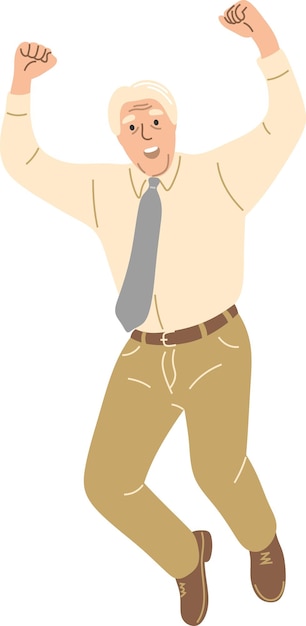an elderly happy man jumps