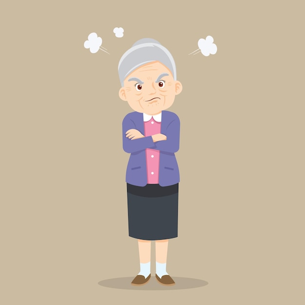 Vector elderly lady with arms crossedangry elderly woman arms crossed