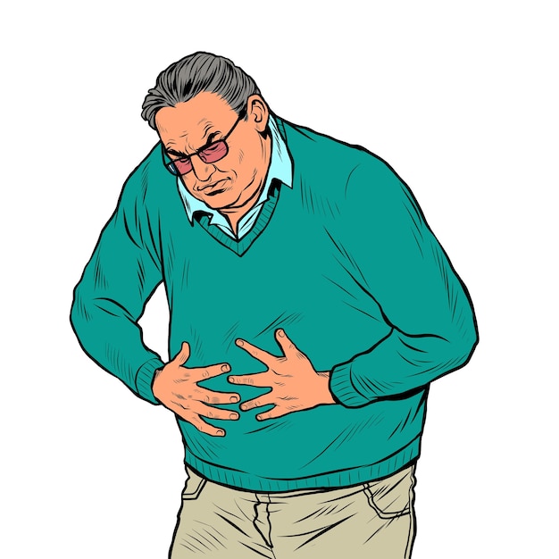 Vector an elderly man abdominal pain diseases of the stomach intestines or other internal organs